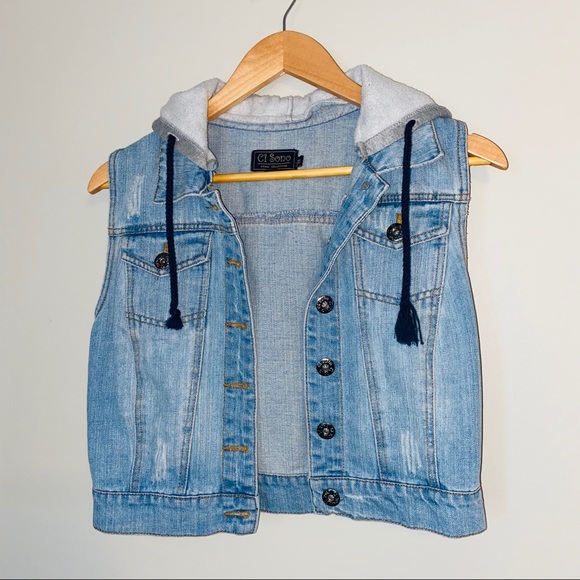 Ci Sono Denim Hooded Vest - Picture 1 of 4